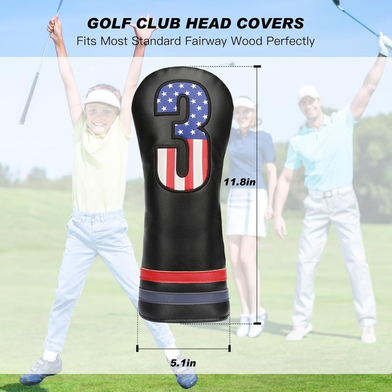 PONADA Golf Head Covers, 4pcs or 1pc USA Stars and Stripes Golf Club Covers for Woods and Driver Fairway Hybrid, PU Leather Golf Club Head Covers for Men Women with Interchangeable Tags, Fits Most Golf Clubs - Image 1